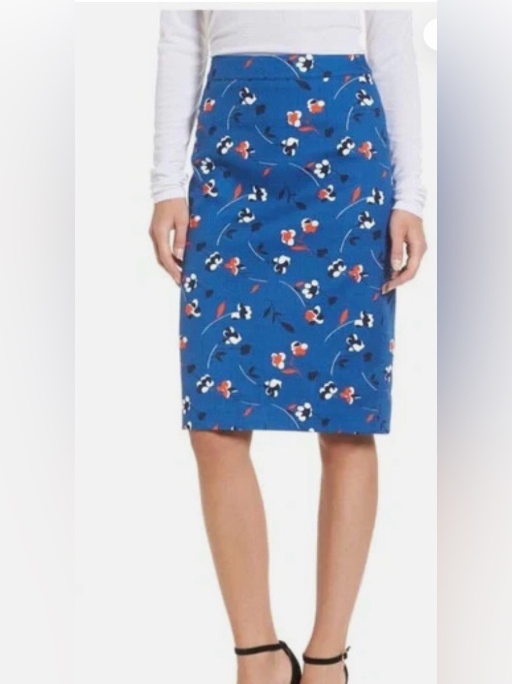 Boden Blue Floral  Martha Pencil Skirt Size 8L